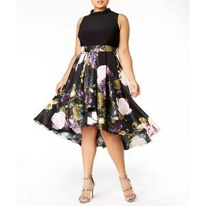 Women's  Floral Hi Lo Sleeveless Dress Black